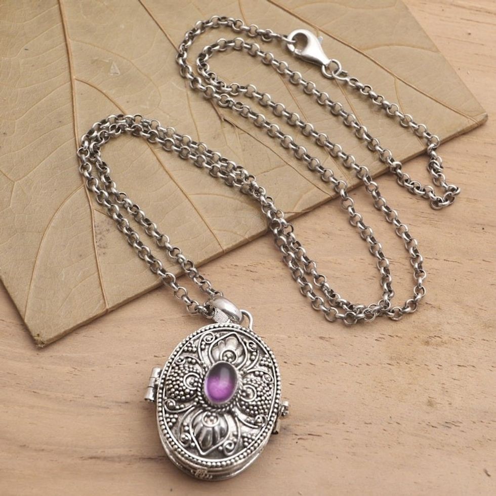 Amethyst Locket Necklace on Cable Chain 'Romantically Inclined'