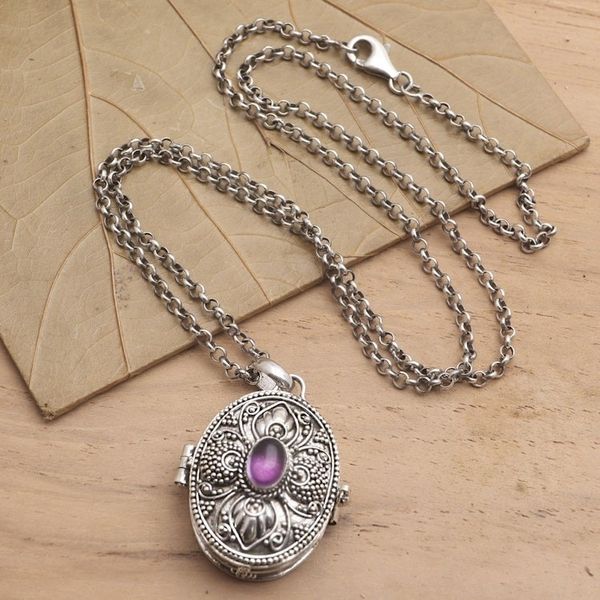 Alternate image for Amethyst Locket Necklace on Cable Chain Romantically Inclined