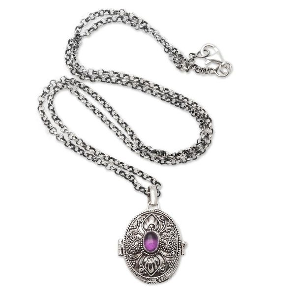 Alternate image for Amethyst Locket Necklace on Cable Chain Romantically Inclined