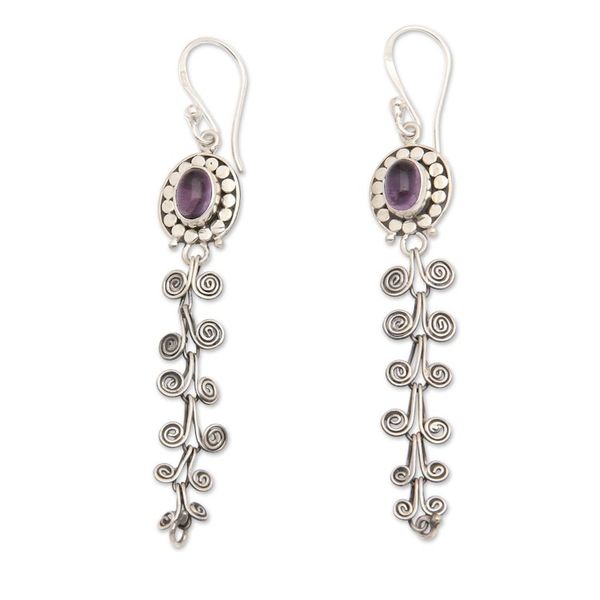 Alternate image for Amethyst and Sterling Silver Dangle Earrings from Indonesia Dancing Curves