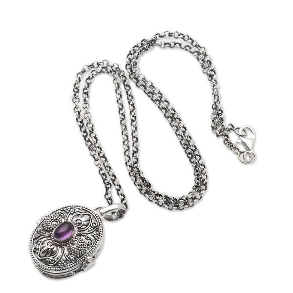 Alternate image for Amethyst Locket Necklace on Cable Chain Romantically Inclined