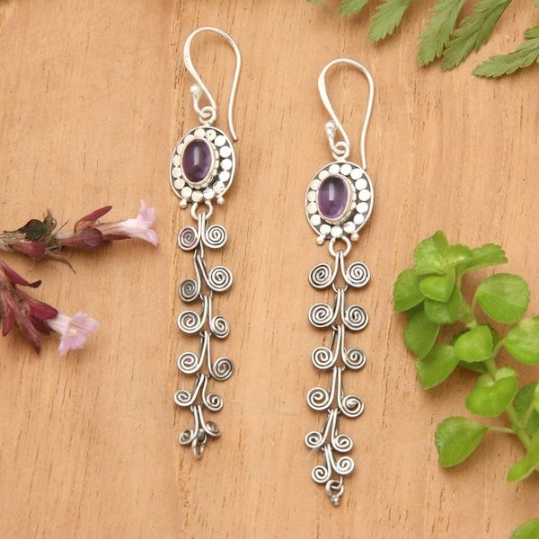 Alternate image for Amethyst and Sterling Silver Dangle Earrings from Indonesia Dancing Curves