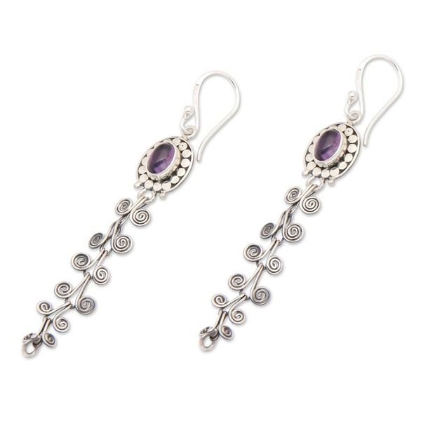 Alternate image for Amethyst and Sterling Silver Dangle Earrings from Indonesia Dancing Curves