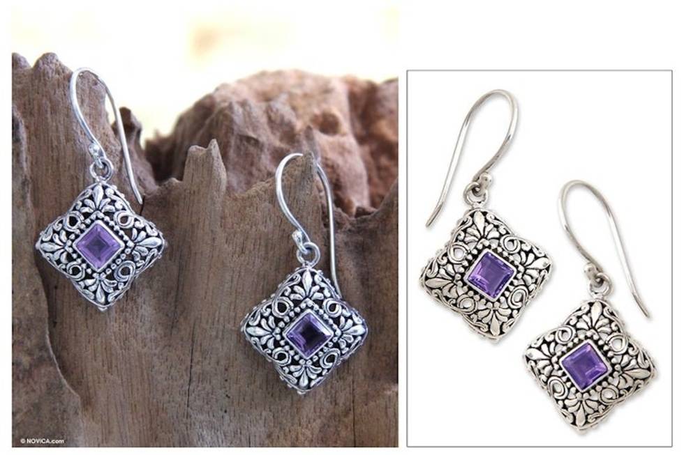 Amethyst flower earrings 'Batuan Garden'