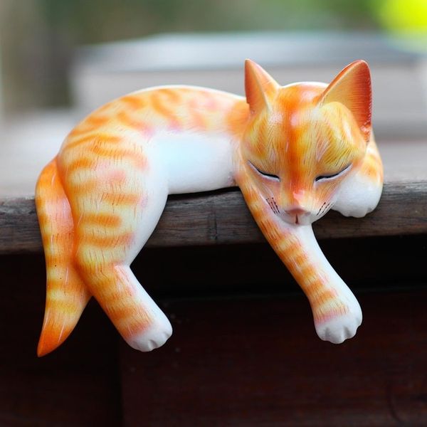 Alternate image for Wood Sleeping Cat Statuette Orange Tabby Napping Cat
