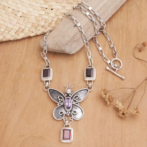 Alternate image for Garnet and Amethyst Necklace Victorian Butterfly