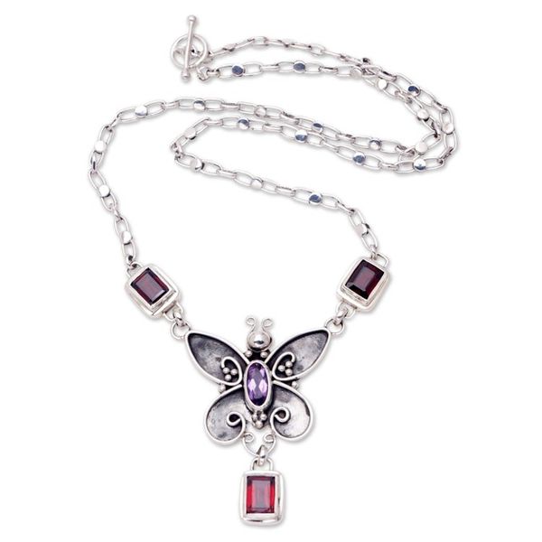 Alternate image for Garnet and Amethyst Necklace Victorian Butterfly