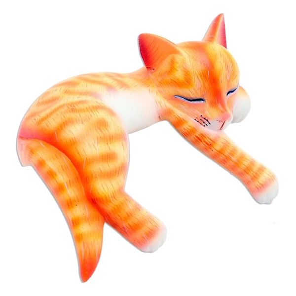 Alternate image for Wood Sleeping Cat Statuette Orange Tabby Napping Cat