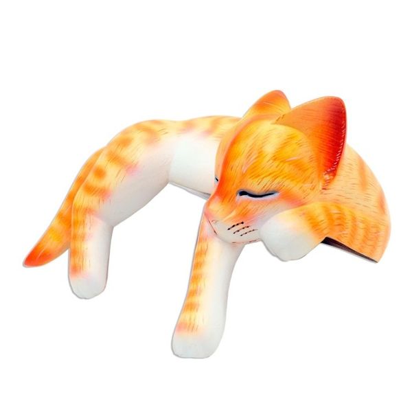Alternate image for Wood Sleeping Cat Statuette Orange Tabby Napping Cat