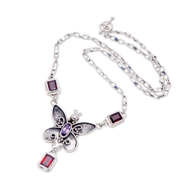 Alternate image for Garnet and Amethyst Necklace Victorian Butterfly