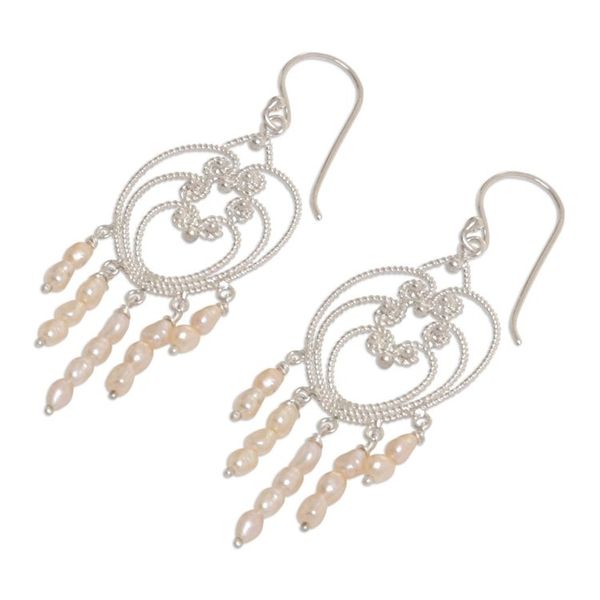 Alternate image for Heart Shaped Sterling Silver Pearl Chandelier Earrings Rose Romance