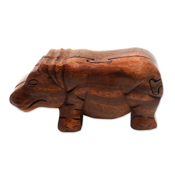 Alternate image for Handmade Hippopotamus Wood Puzzle Box from Bali Hippopotamus