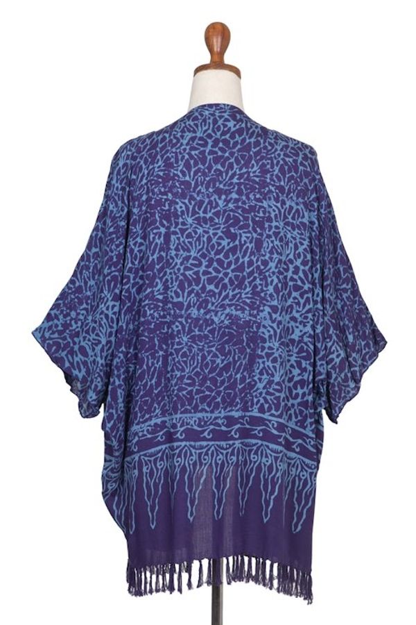 Alternate image for Rayon Batik Kimono Jacket in Blue Violet Print Waterways