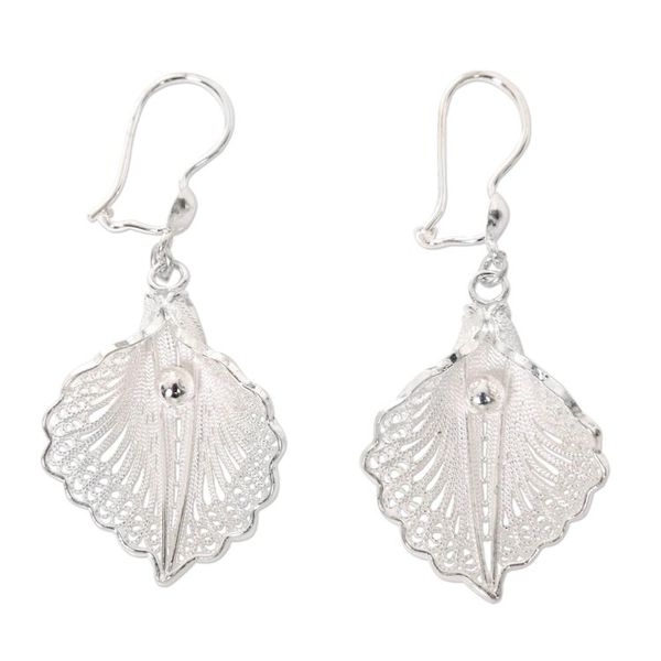 Alternate image for Handmade Sterling Silver Dangle Earrings with Floral Motif White Mustard