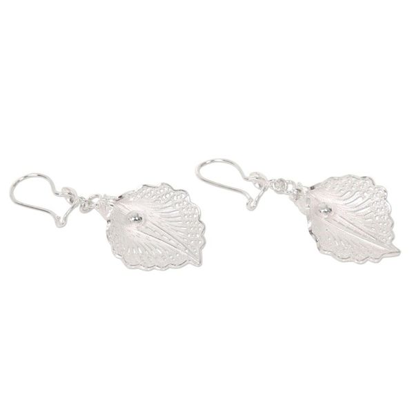 Alternate image for Handmade Sterling Silver Dangle Earrings with Floral Motif White Mustard