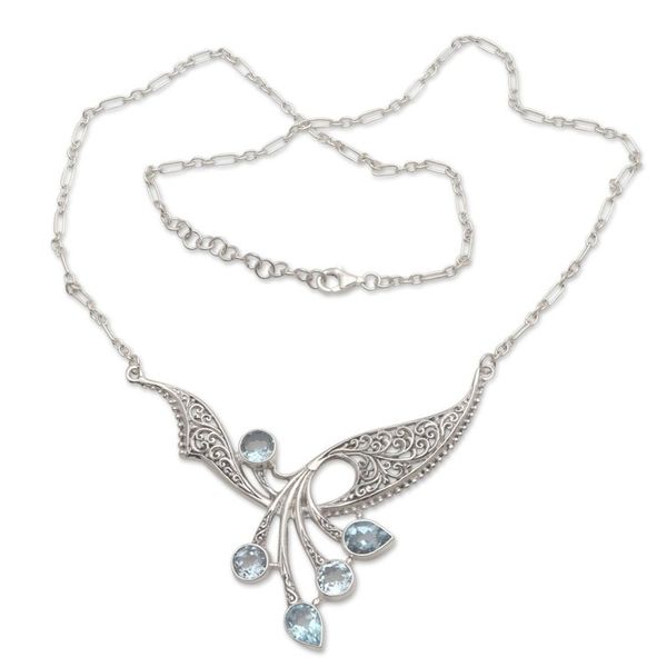 Alternate image for Balinese Blue Topaz Sterling Silver Pendant Necklace Winged Dreams
