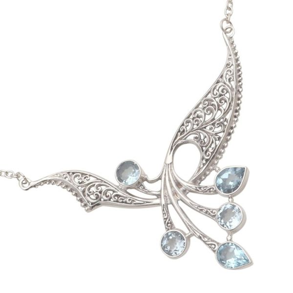 Alternate image for Balinese Blue Topaz Sterling Silver Pendant Necklace Winged Dreams