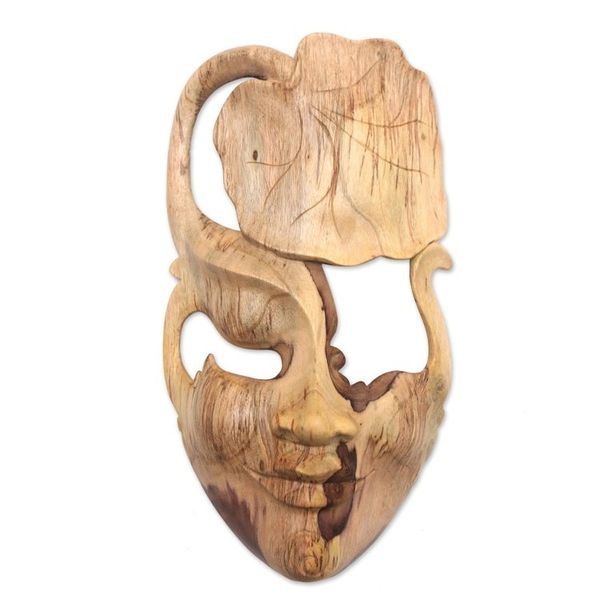 Alternate image for Nature-Themed Hibiscus Wood Mask from Indonesia One with Nature