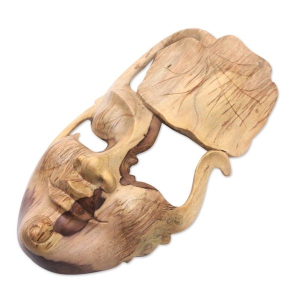 Alternate image for Nature-Themed Hibiscus Wood Mask from Indonesia One with Nature