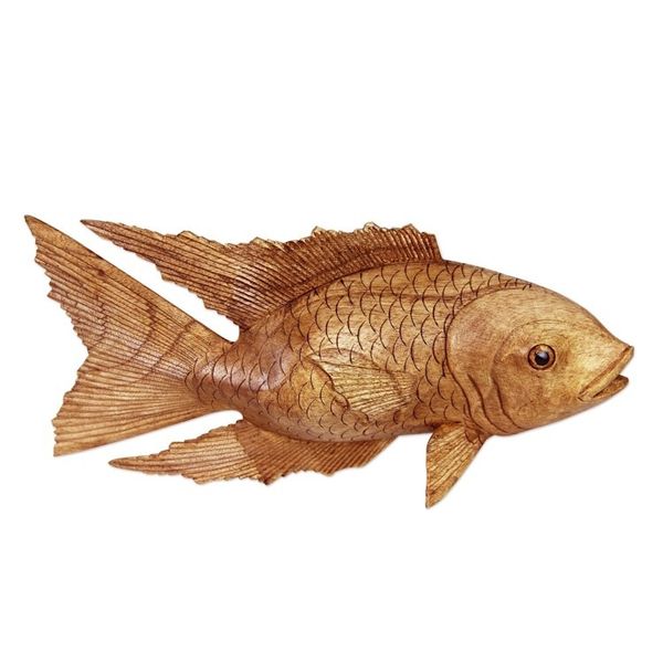 Alternate image for Hand Carved Wood Detailed Sculpture Goldfish