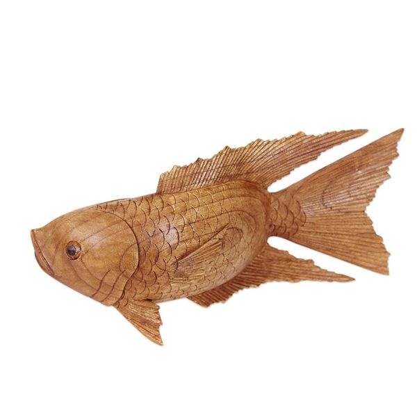 Alternate image for Hand Carved Wood Detailed Sculpture Goldfish