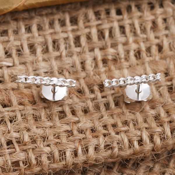 Alternate image for Sterling Silver Bar Post Earrings Chain Motif Channeled Chain