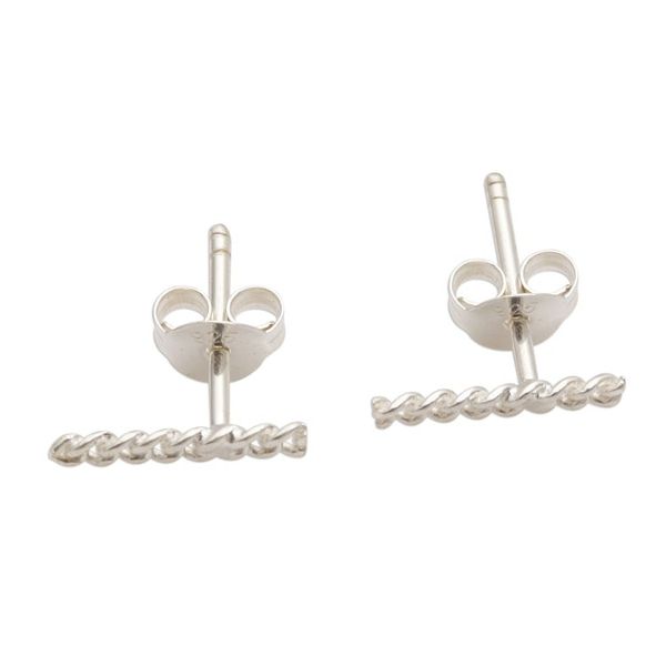 Alternate image for Sterling Silver Bar Post Earrings Chain Motif Channeled Chain