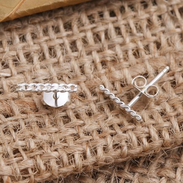 Alternate image for Sterling Silver Bar Post Earrings Chain Motif Channeled Chain