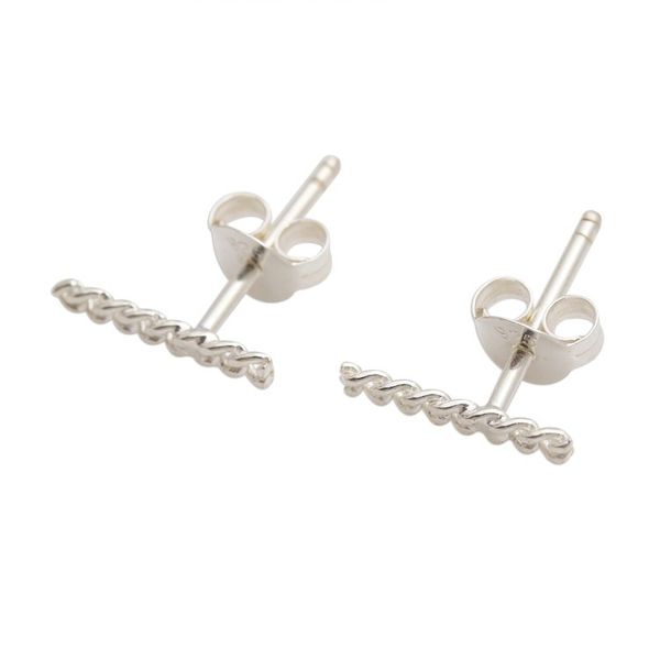 Alternate image for Sterling Silver Bar Post Earrings Chain Motif Channeled Chain