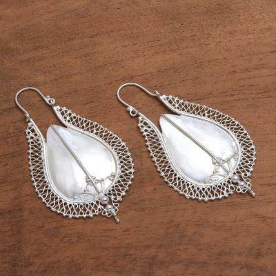 Alternate image for Gleaming Sterling Silver Plated Drop Earrings from Bali Suku Shield