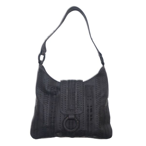 Alternate image for Patterned Leather Hobo Handbag in Black from Bali Onyx Anyaman
