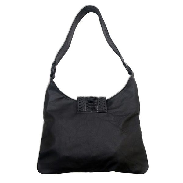 Alternate image for Patterned Leather Hobo Handbag in Black from Bali Onyx Anyaman
