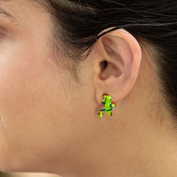 Alternate image for Painted Frog-Themed Sterling Silver Button Earrings Tree Frog