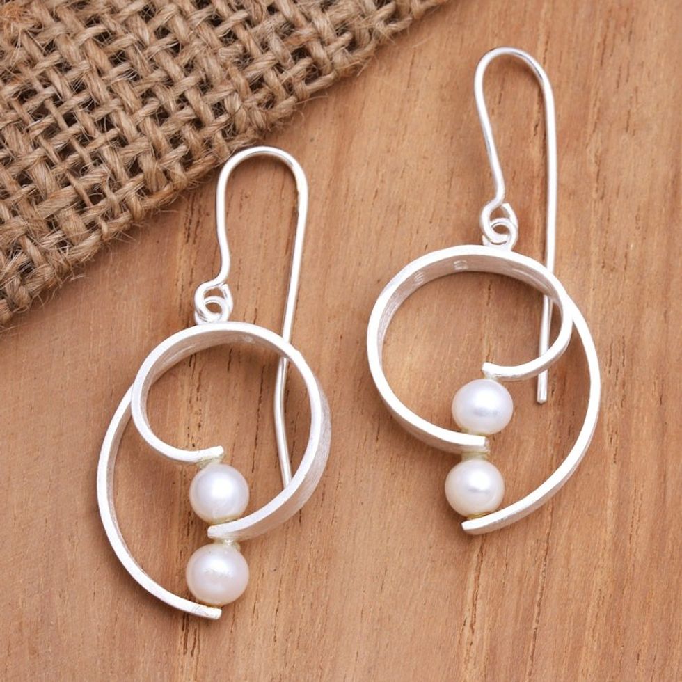 Hand Crafted Cultured Pearl Dangle Earrings 'Affectionate Afternoon'