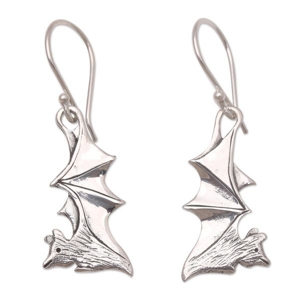 Alternate image for Sterling Silver Dangle Earrings with Bat Motif Guardian Spirit