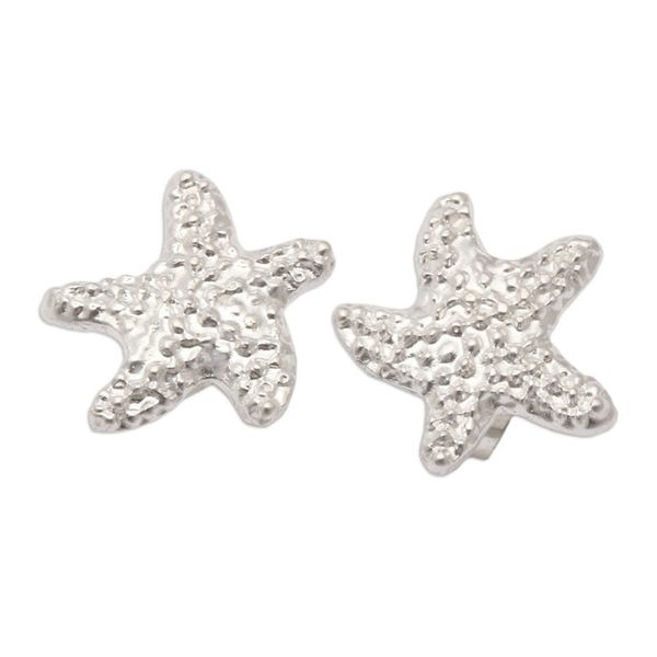 Alternate image for Textured Sterling Silver Starfish Stud Earrings from Bali Starfish Splendor