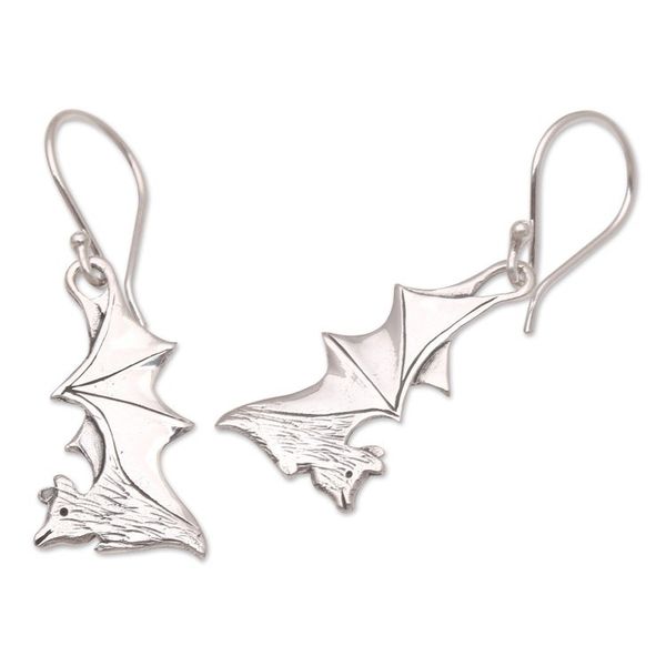 Alternate image for Sterling Silver Dangle Earrings with Bat Motif Guardian Spirit