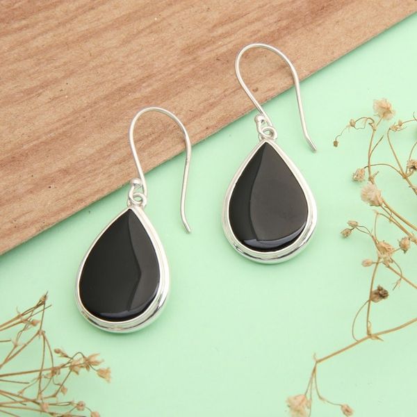 Alternate image for Sterling Silver Dangle Earrings with Drop-Shaped Onyx Stones Sublime Night