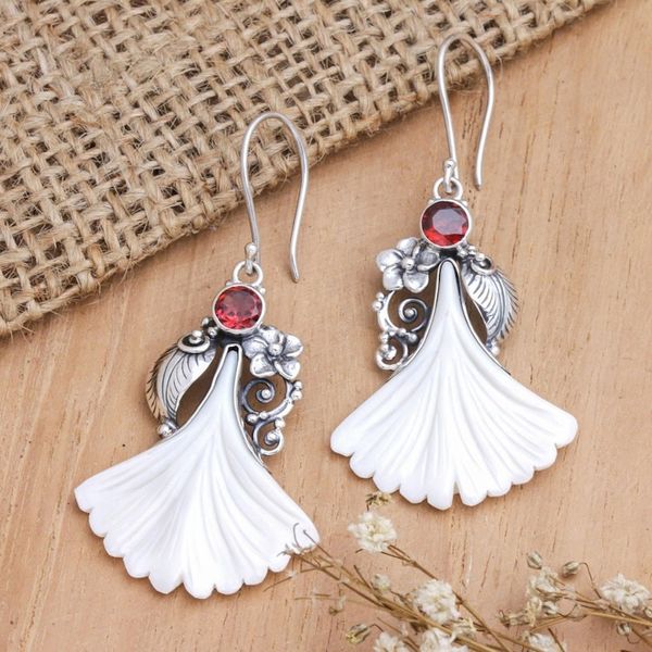 Alternate image for Garnet Sterling Silver Hibiscus Petals Dangle Earrings Hibiscus Petals