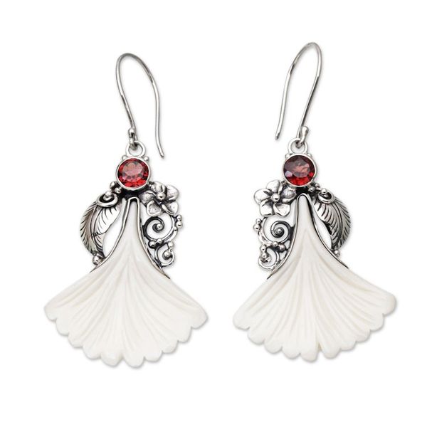 Alternate image for Garnet Sterling Silver Hibiscus Petals Dangle Earrings Hibiscus Petals