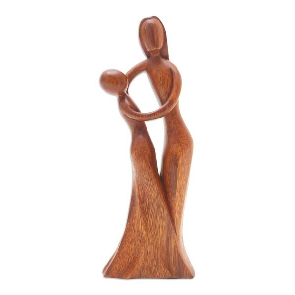 Alternate image for Mother and Daughter Sculpture Hand-Carved from Wood in Bali Dancing with Daughter
