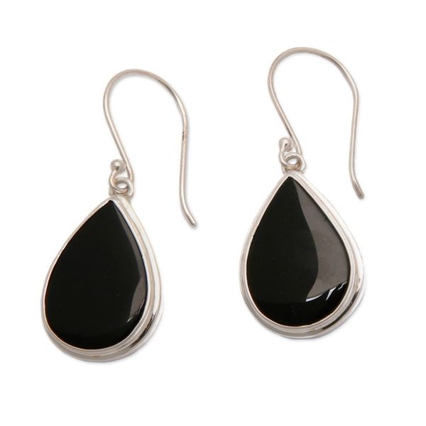 Alternate image for Sterling Silver Dangle Earrings with Drop-Shaped Onyx Stones Sublime Night