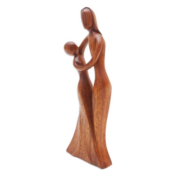 Alternate image for Mother and Daughter Sculpture Hand-Carved from Wood in Bali Dancing with Daughter