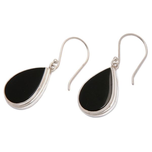 Alternate image for Sterling Silver Dangle Earrings with Drop-Shaped Onyx Stones Sublime Night