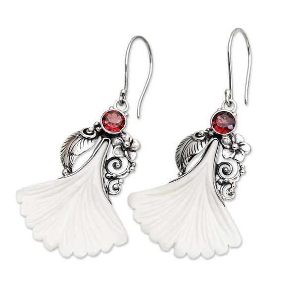 Alternate image for Garnet Sterling Silver Hibiscus Petals Dangle Earrings Hibiscus Petals