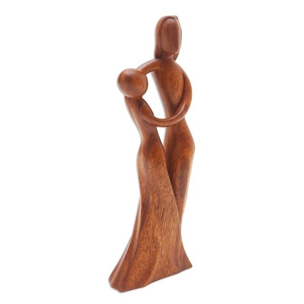 Alternate image for Mother and Daughter Sculpture Hand-Carved from Wood in Bali Dancing with Daughter