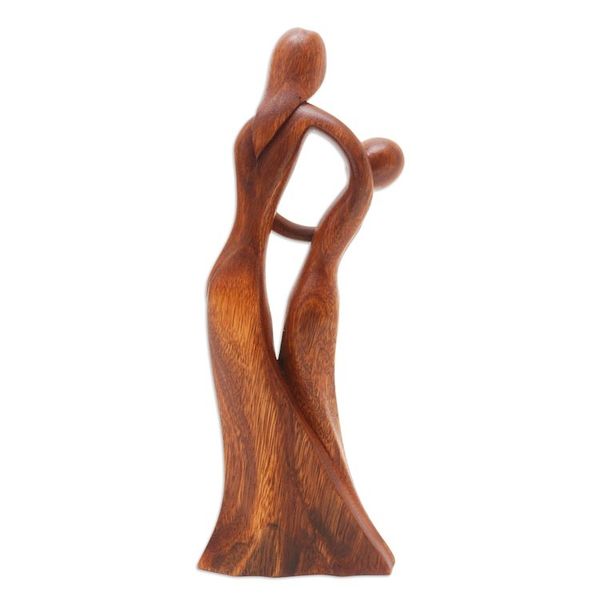 Alternate image for Mother and Daughter Sculpture Hand-Carved from Wood in Bali Dancing with Daughter