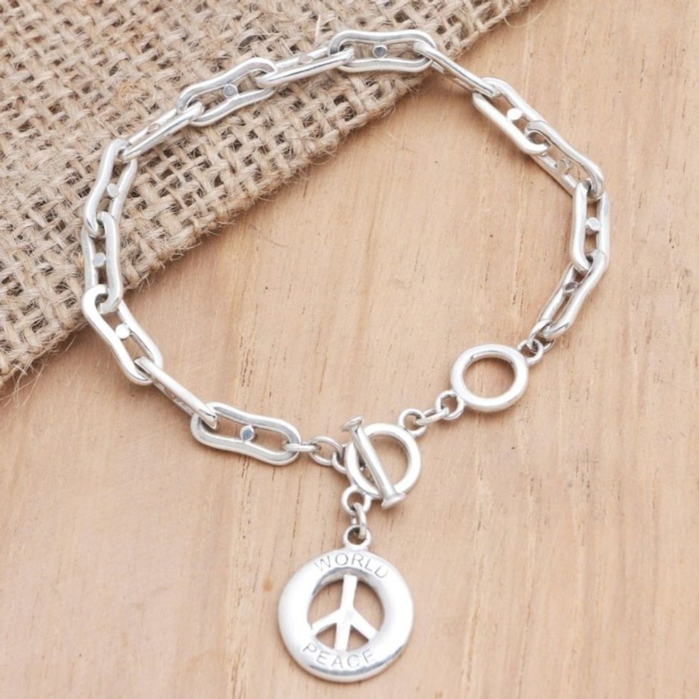 Sterling Silver Peace Sign Charm Bracelet 'Peace Everywhere'