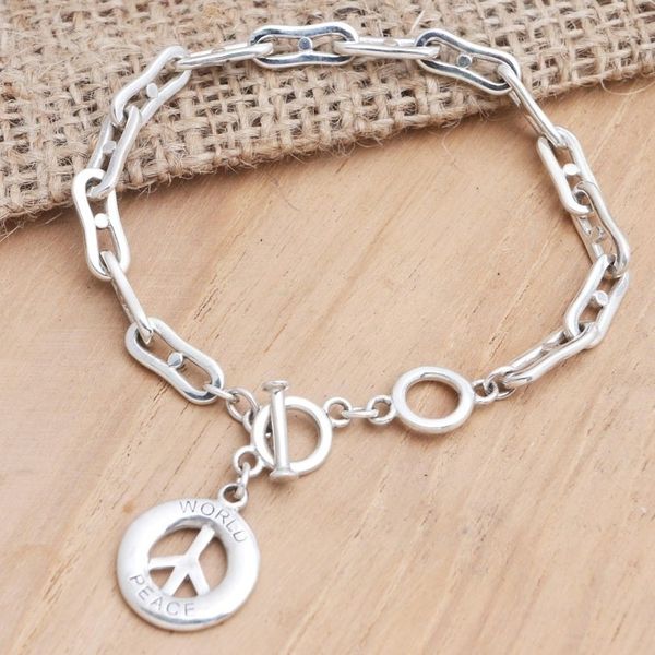 Alternate image for Sterling Silver Peace Sign Charm Bracelet Peace Everywhere