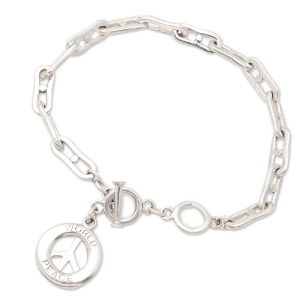Alternate image for Sterling Silver Peace Sign Charm Bracelet Peace Everywhere